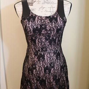 New vintage pink & black lace leather strap dress